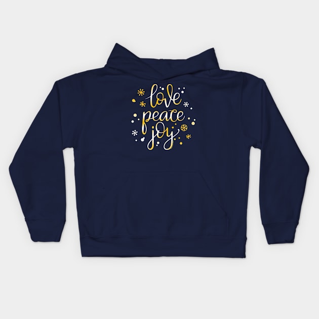 Pretty Holiday Love Peace and Joy Christmas Kids Hoodie by Dibble Dabble Designs